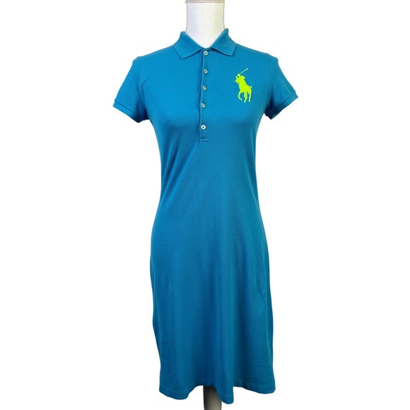 Ralph Lauren Dresses & Skirts - Ralph Lauren Polo Preppy‎ Dress Neon Pony Logo Cotton Blend Casual Sporty Size S